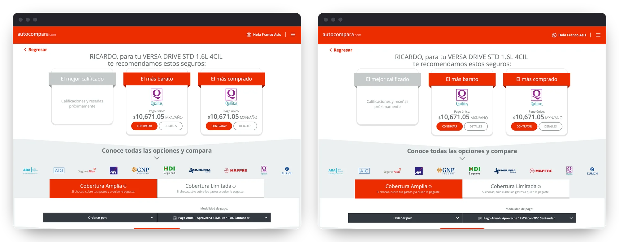Quote results before and after the redesign