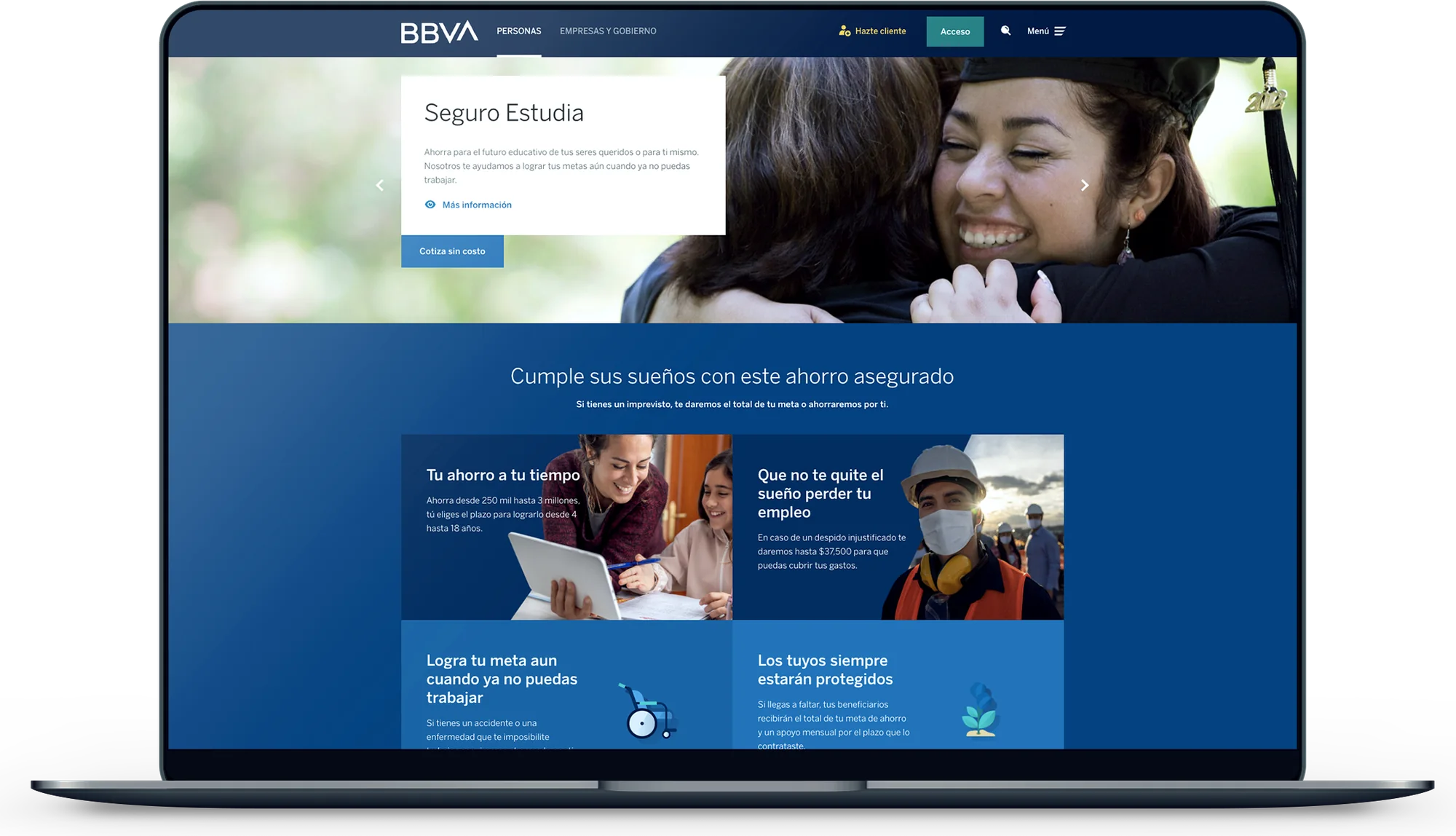 BBVA Seguro Estudia website on a laptop