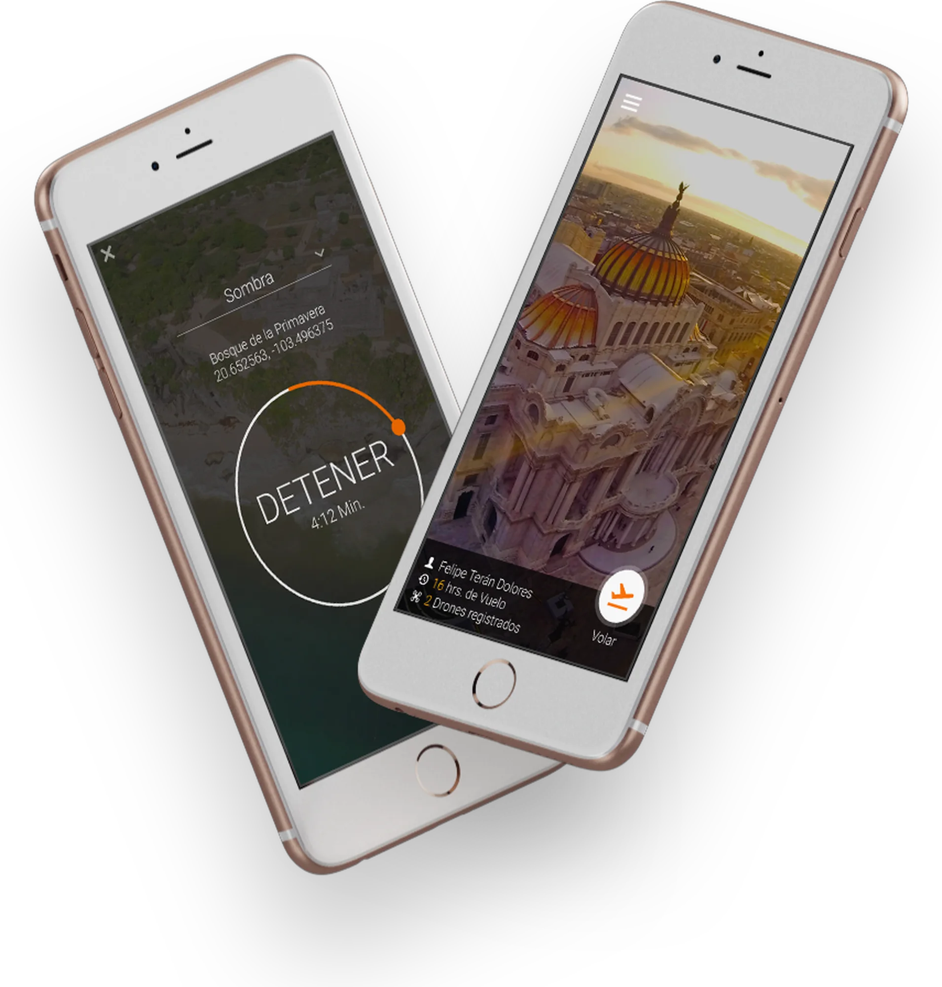 Droidika app on two phones, with a drone