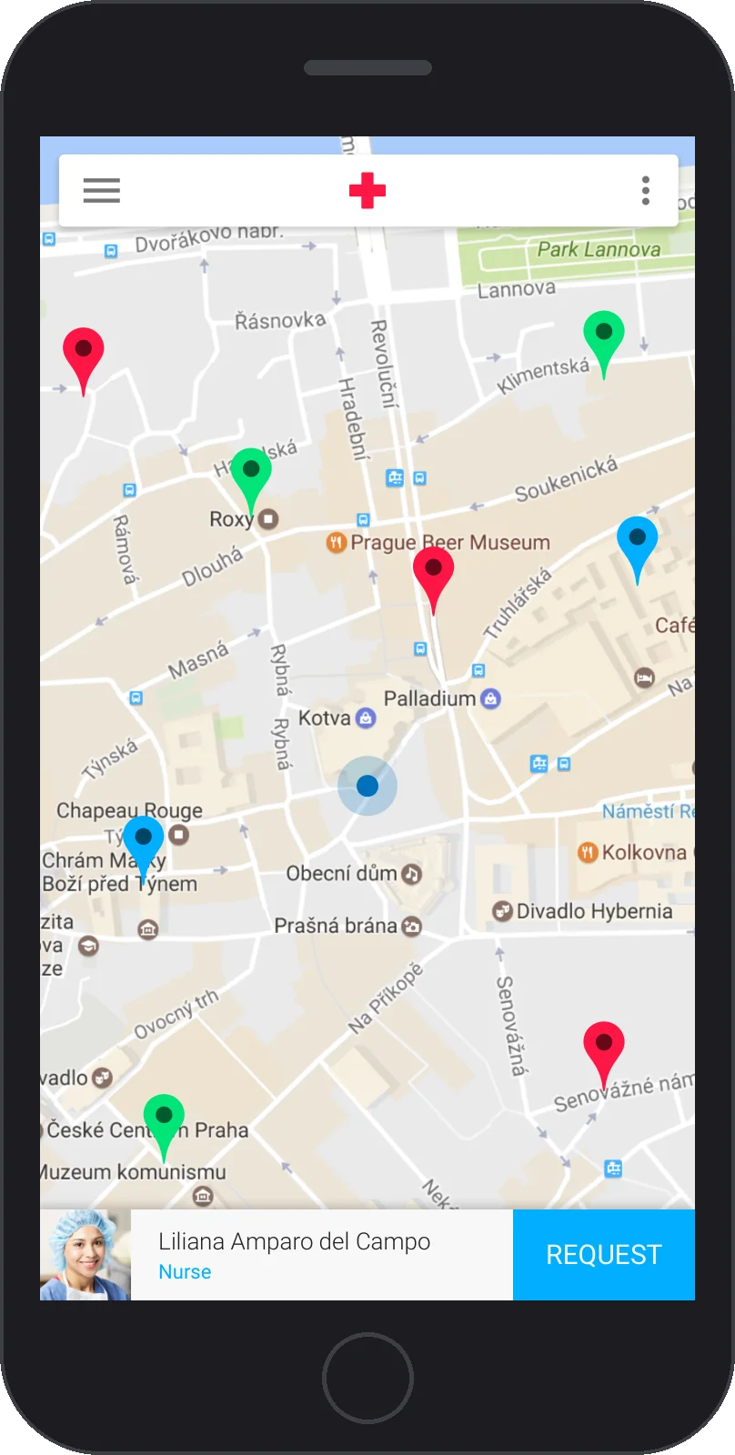Map of nearby health providers with a request button